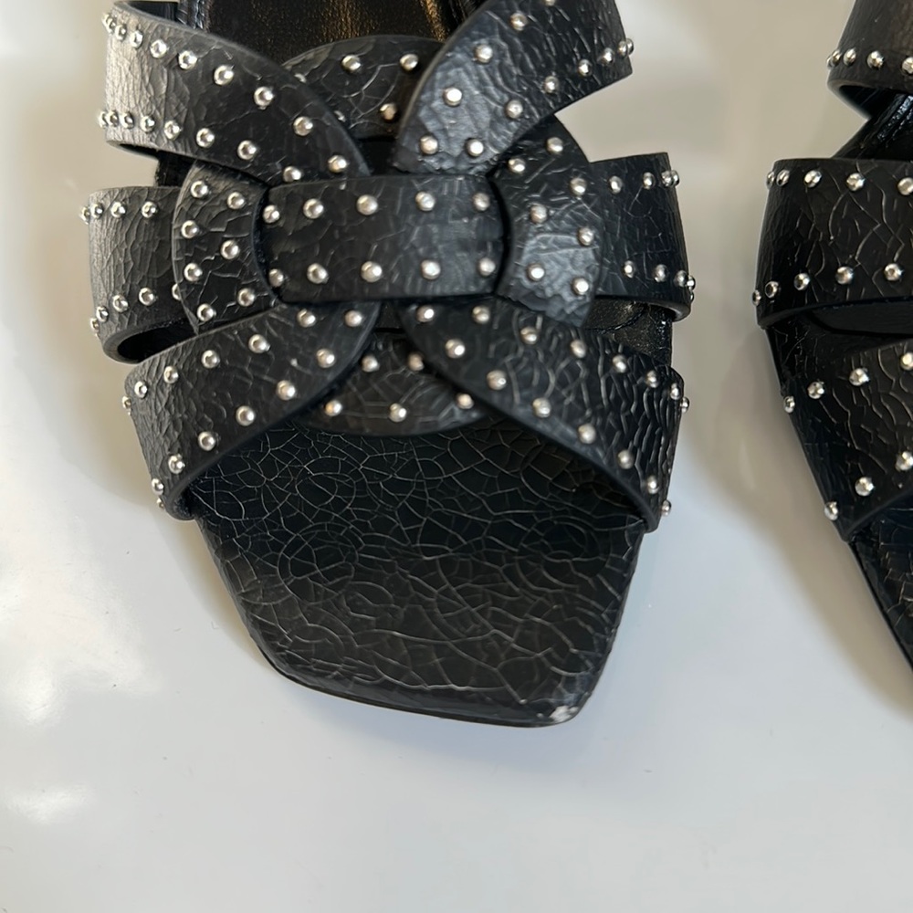 Saint Laurent Tribute Studded Leather Stiletto Sandals - Picture 8 of 16